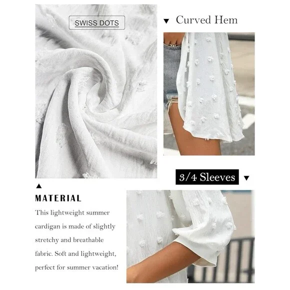 NWT White Cardigan 3/4 Sleeve Lightweight Summer Kimono Cover Up Women's 3XL - Picture 3 of 4